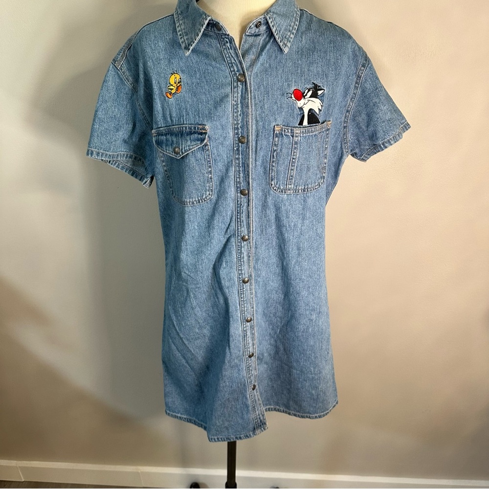 Vintage Warner brother Blue denim cartoon Tweety Bird dress women’s XL